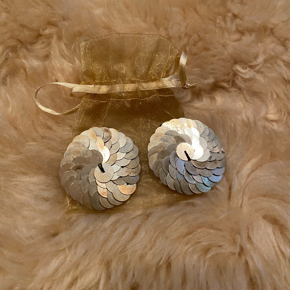 Gold Sequin Shoe Clip or Clip on Earrings